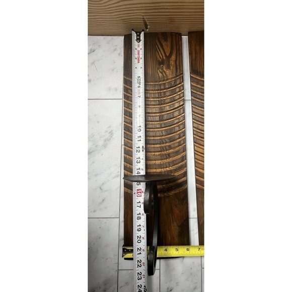 2 Vintage Handmade Pine/Wrought Iron Primitive Boho Wall Hanging Candle Holders - Picture 4 of 6